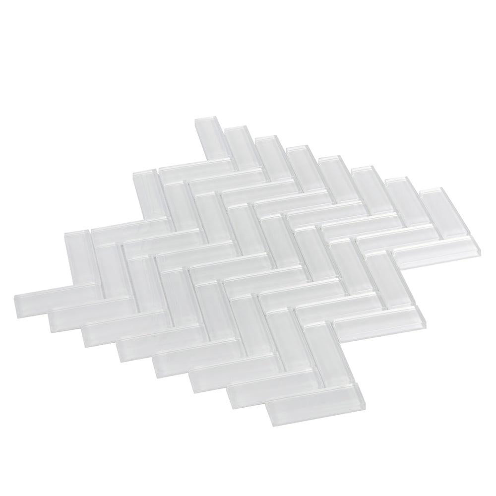 Ice White Herringbone Glass Tile