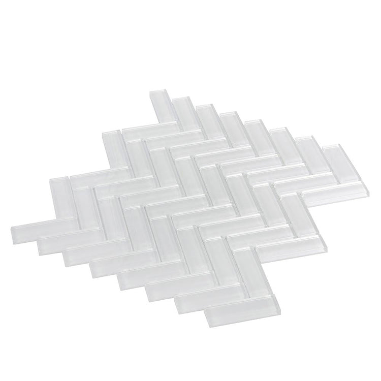 Ice White Herringbone Glass Tile | Tile Club