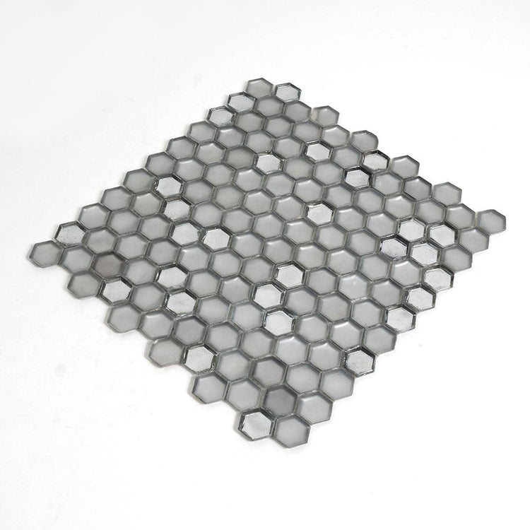 Matte Silver Hexagon Glass Mosaic Tile | Tile Club