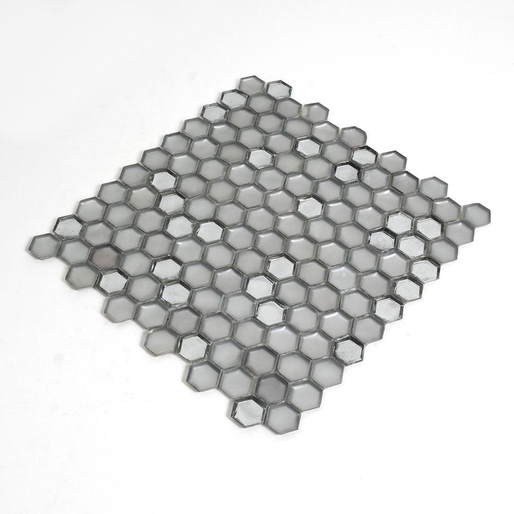 Matte Silver Hexagon Glass Mosaic Tile | Tile Club