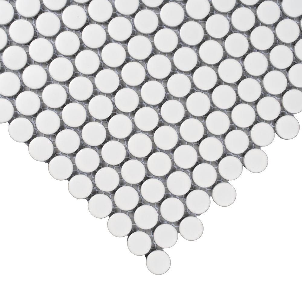 Matte White Buttons Porcelain Penny Round Tile | Tile Club