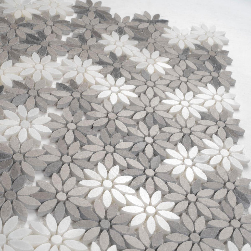 Meadow Wooden Flower Marble Mosaic Tile | Tile Club
