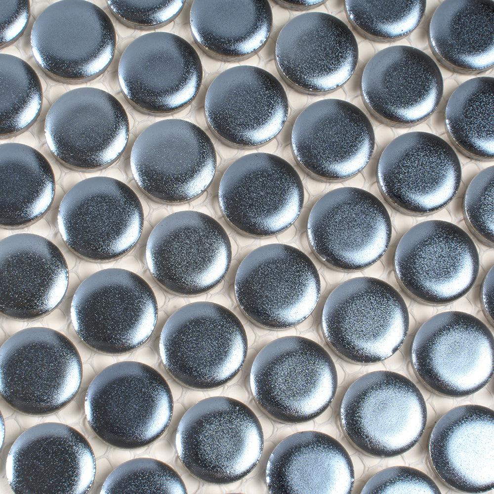 Metallic Blue Buttons Porcelain Penny Round Tile | Tile Club
