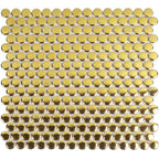 Metallic Gold Buttons Porcelain Penny Round Tile | Tile Club