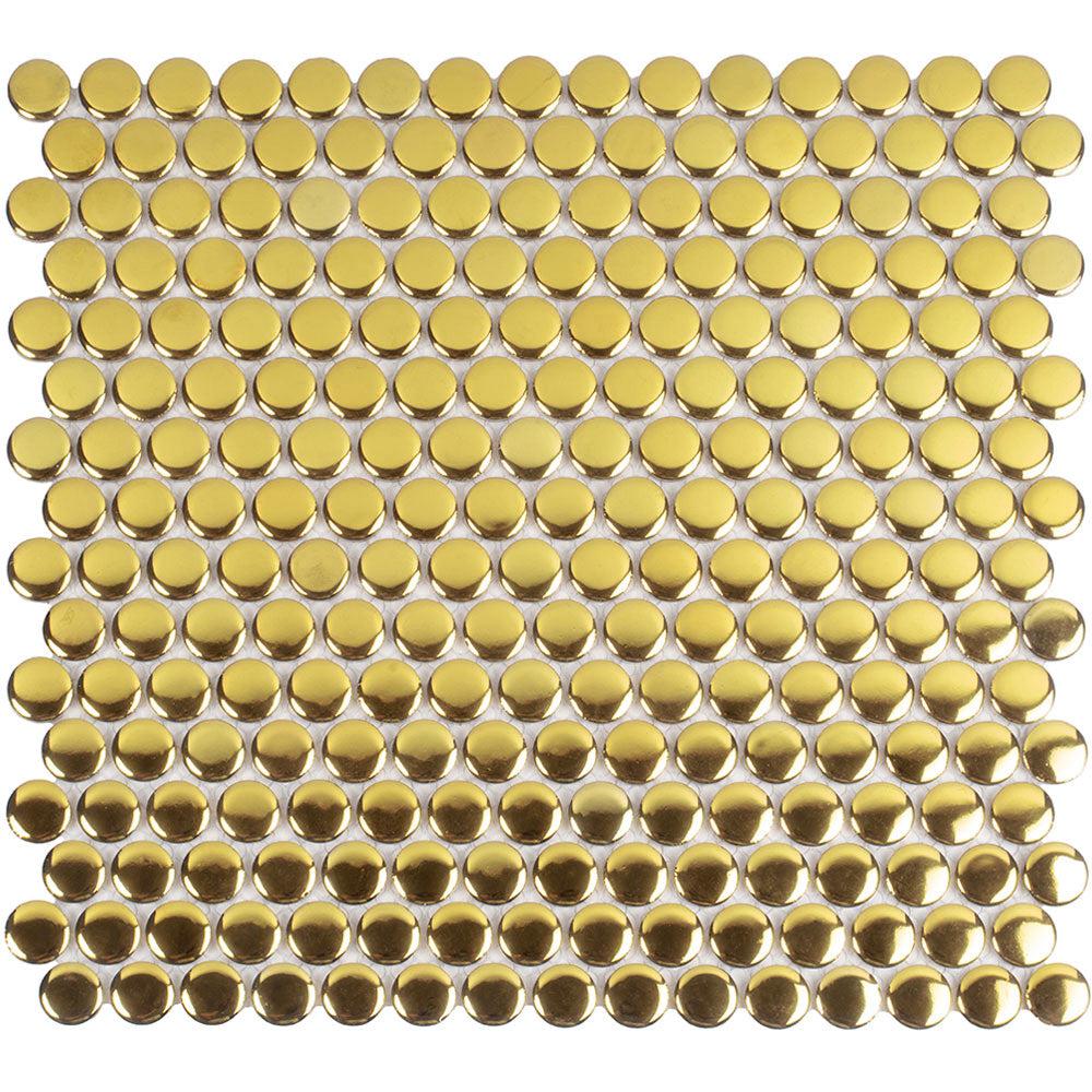 Metallic Gold Buttons Porcelain Penny Round Tile