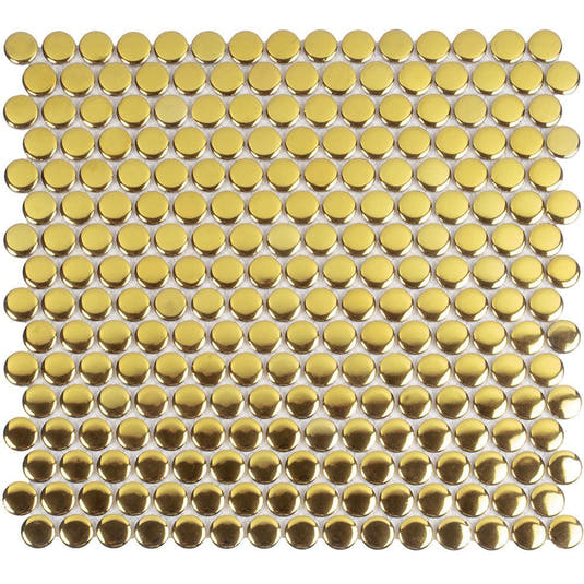 Metallic Gold Buttons Porcelain Penny Round Tile | Tile Club
