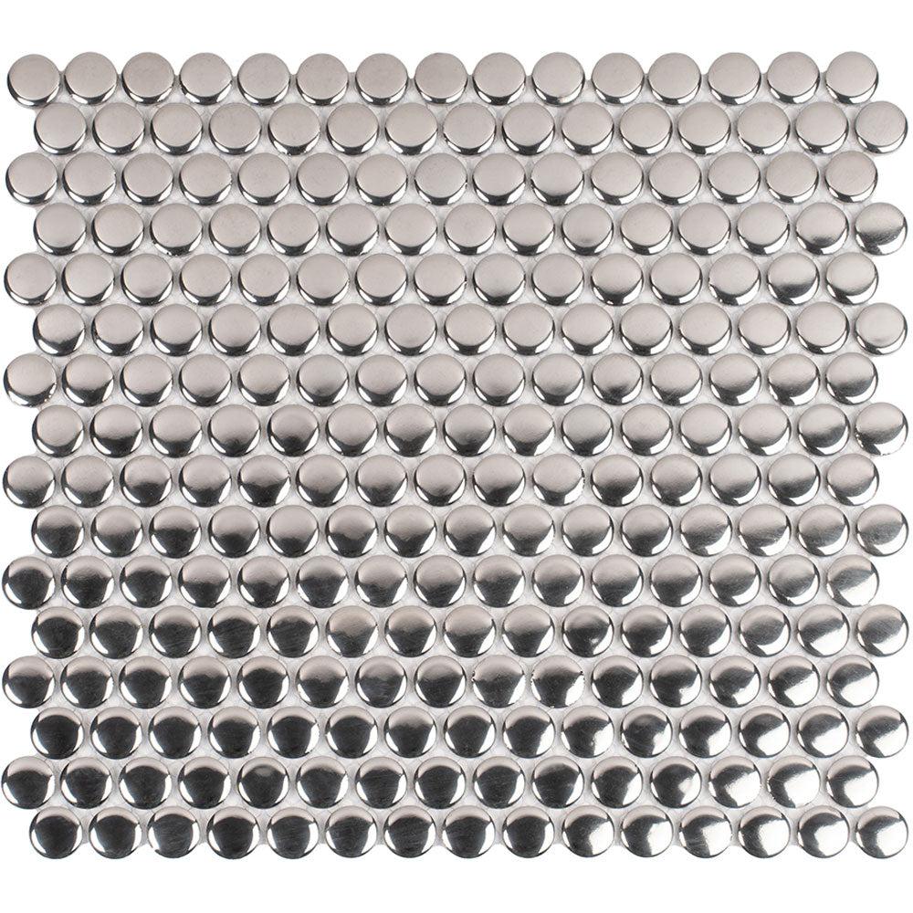 Metallic Silver Buttons Porcelain Penny Round Tile
