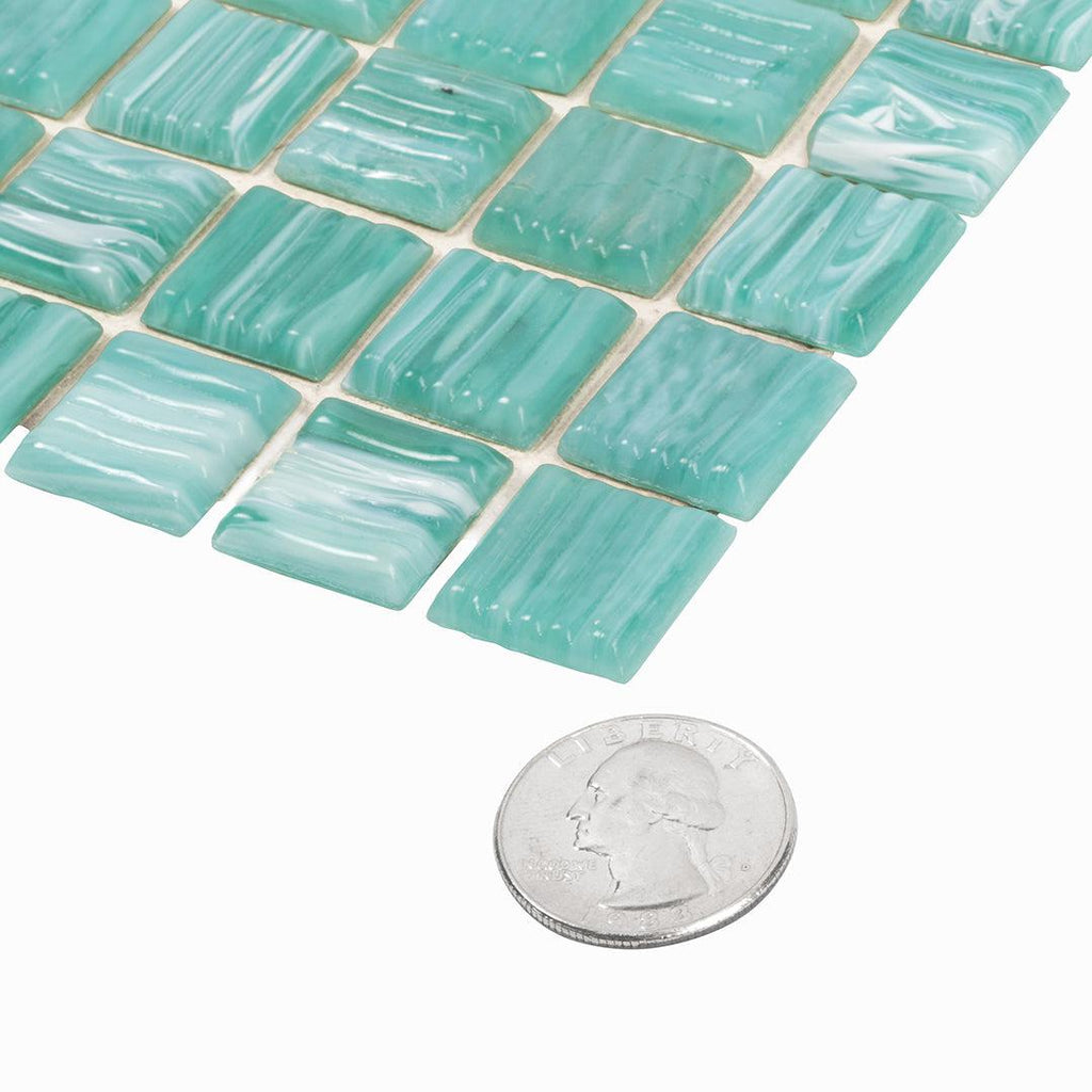 Mixed Blue Green Swirls Squares Glass Pool Tile | Tile Club