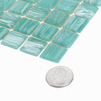 Mixed Blue Green Swirls Squares Glass Pool Tile | Tile Club