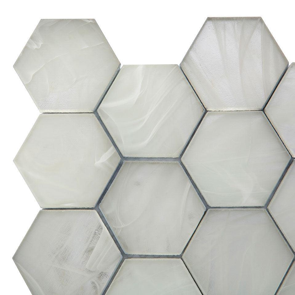 Sea Glass Hexagon Platinum White Mosaic Tile