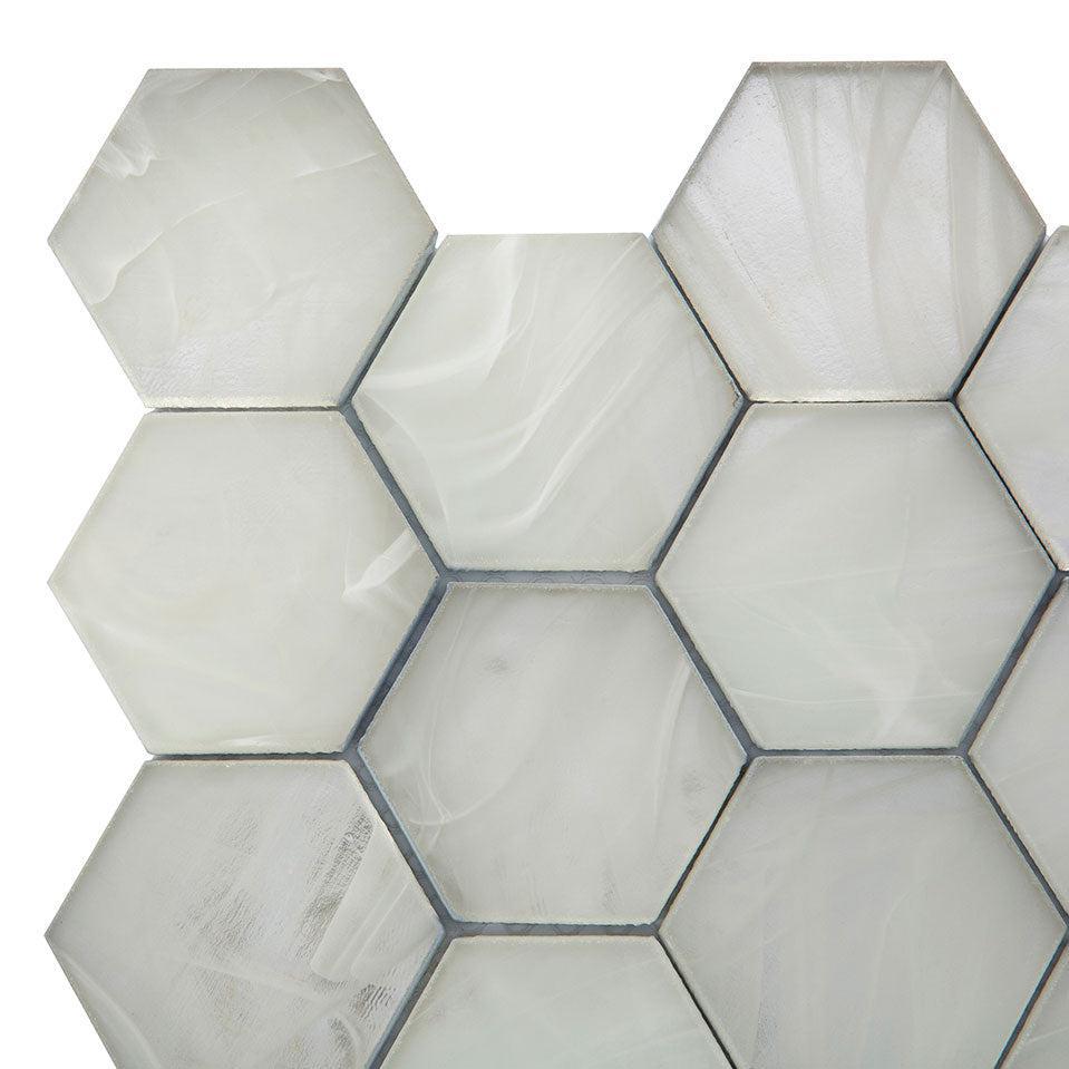 Sea Glass Hexagon Platinum White Mosaic Tile | Tile Club
