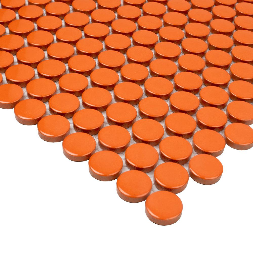 Orange Buttons Porcelain Penny Round Tile | Tile Club