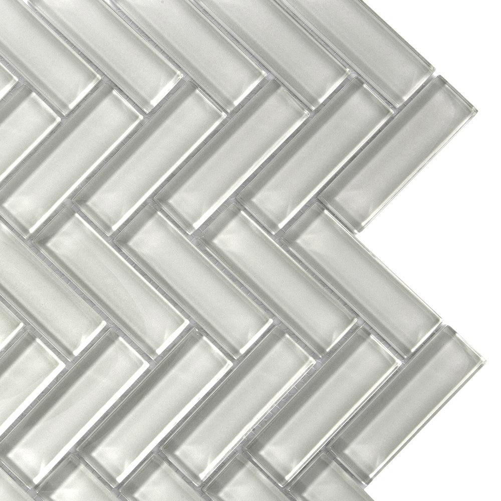 Pearl Gray Herringbone Glass Tile