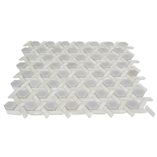 Pearl White Weaved Hexagon Glass Mosaic Tile | Tile Club