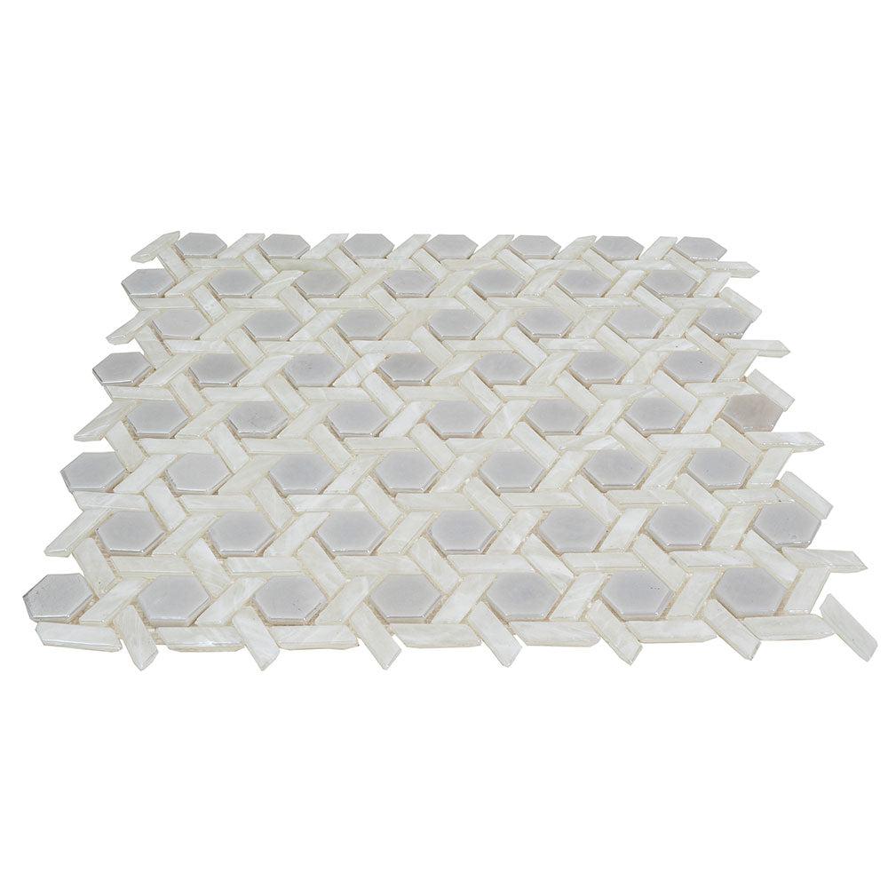 Pearl White Weaved Hexagon Glass Mosaic Tile | Tile Club