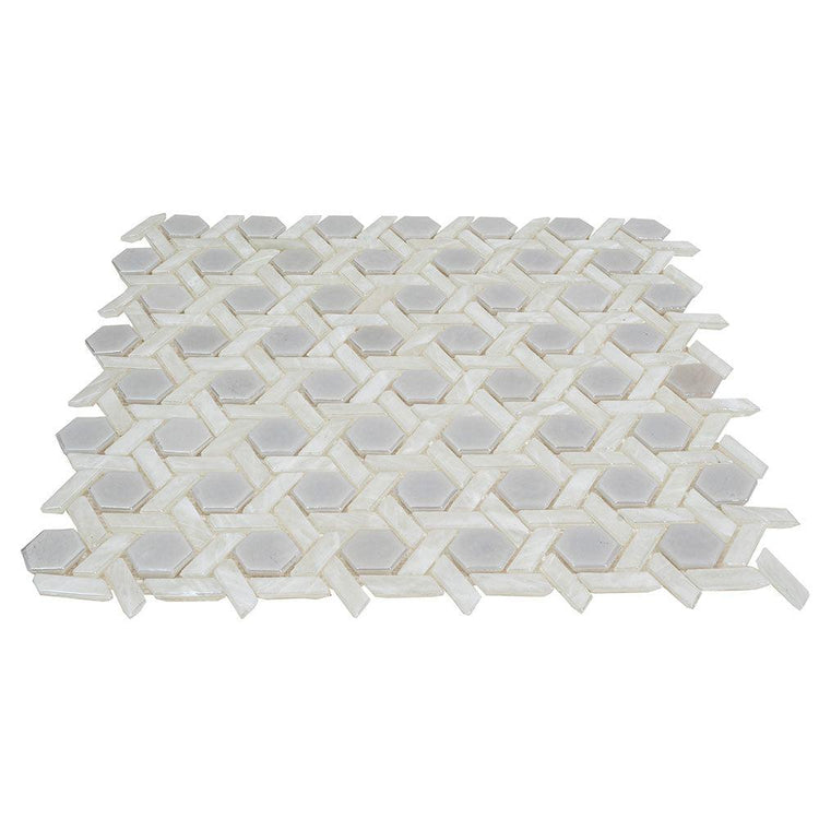 Pearl White Weaved Hexagon Glass Mosaic Tile | Tile Club
