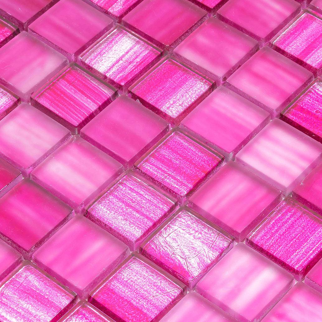 Pink Foil Glossy And Frosted Square Mosaic Tile | Tile Club