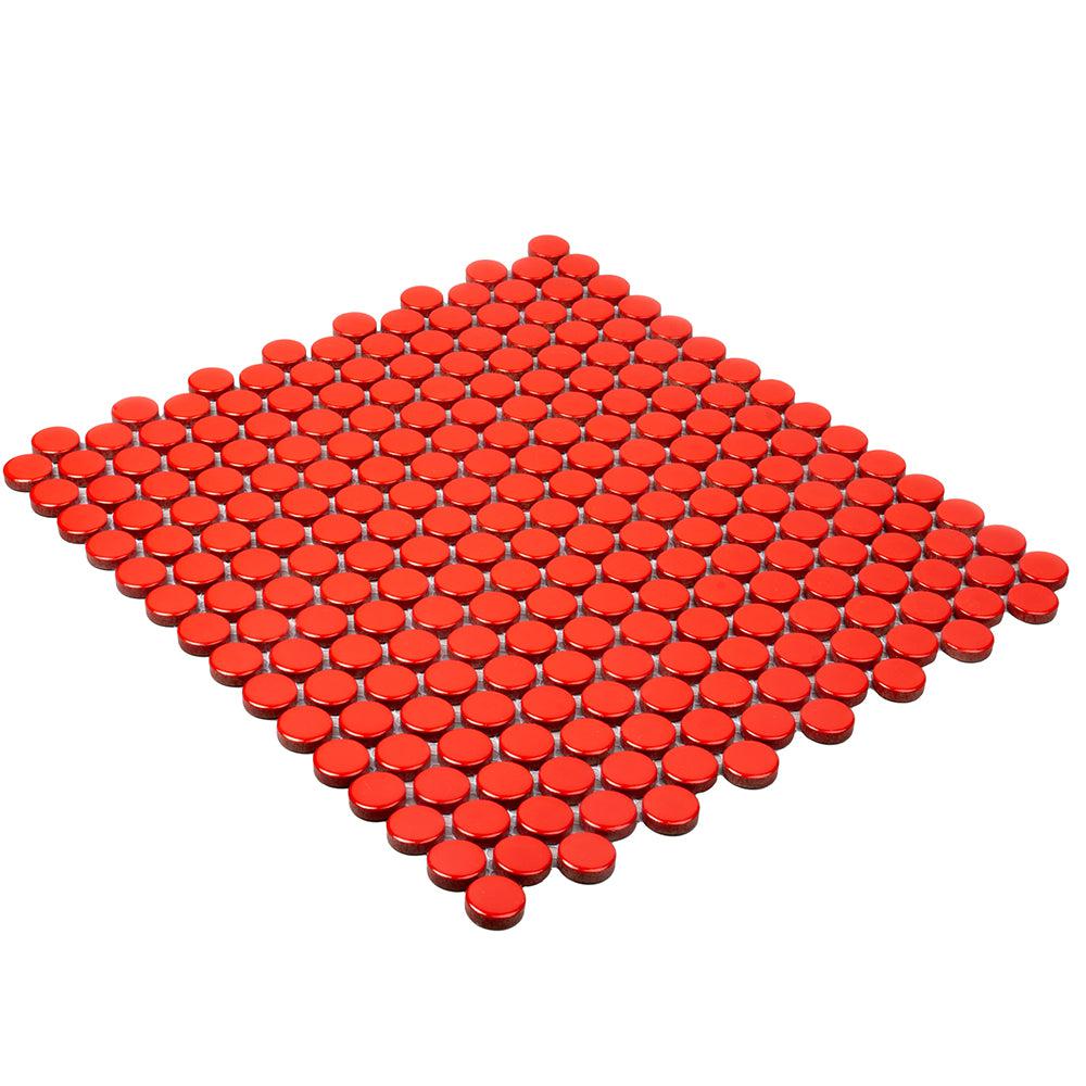 Red Buttons Porcelain Penny Round Tile | Colorful Backsplash, Pool