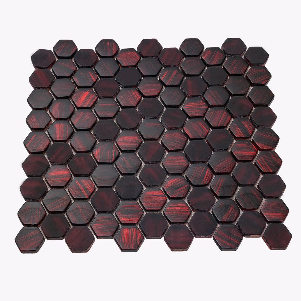 Red Foil Glossy And Frosted Hexagon Glass Mosaic Tile