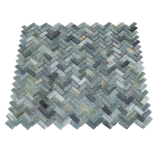 Sea Hues Herringbone Glass Mosaic Tile | Tile Club