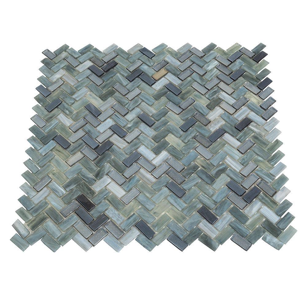 Sea Hues Herringbone Glass Mosaic Tile