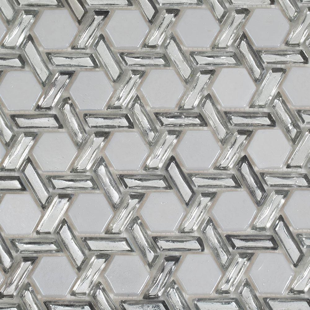 Silver White Weaved Hexagon Glass Mosaic Tile | Tile Club