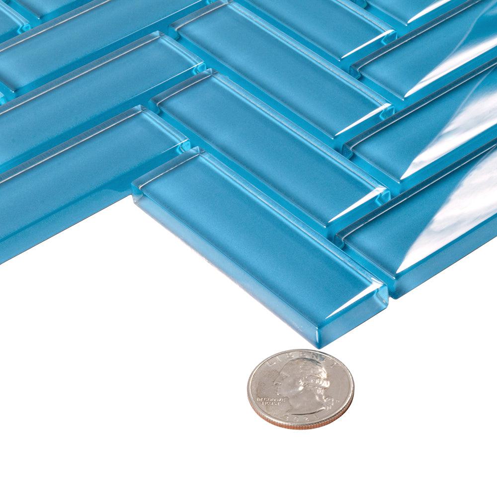 Sky Blue Herringbone Glass Tile | Tile Club