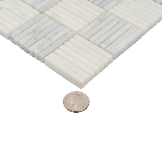 Sticks White Carrara Marble Mosaic Tile | Tile Club