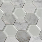 Textured Carrara And Glass Hexagon Mosaic Tile | Tile Club