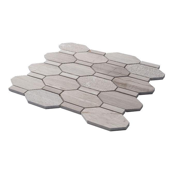 Textured Elongated Wooden Beige Hexagon Marble Mosaic Tile