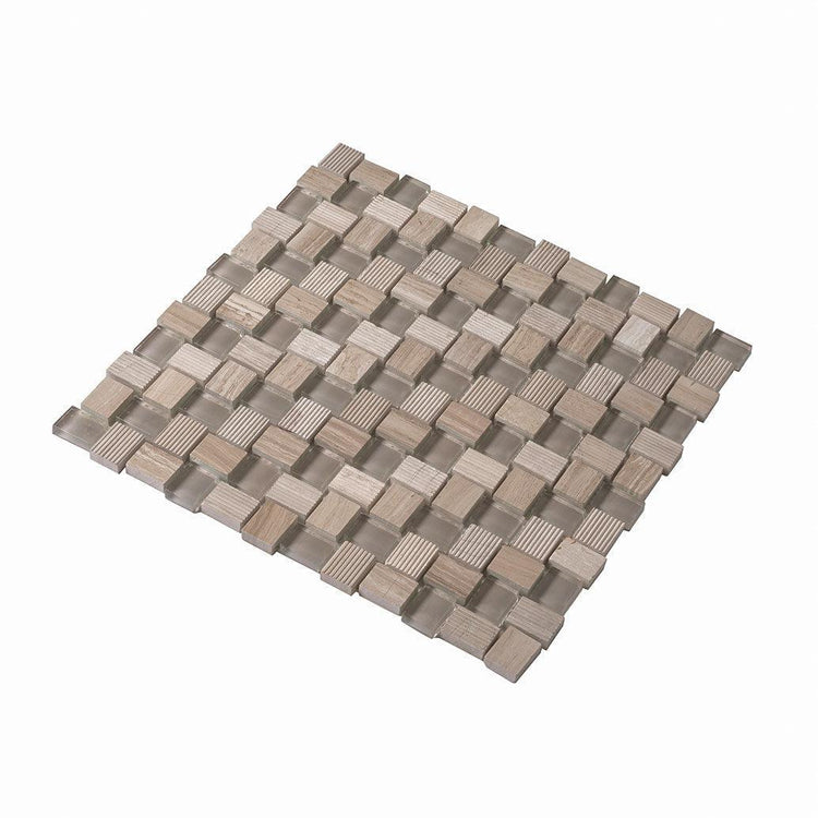 Textured Mini Brick Wooden Beige And Glass Mosaic Tile | Tile Club