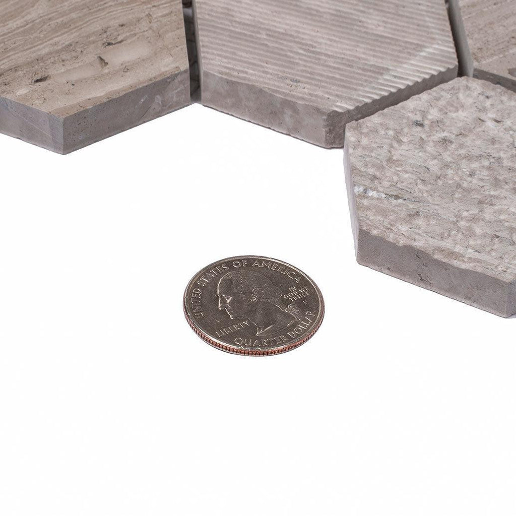 Textured Wooden Beige Honeycomb Hexagon Marble Mosaic Tile | Tile Club