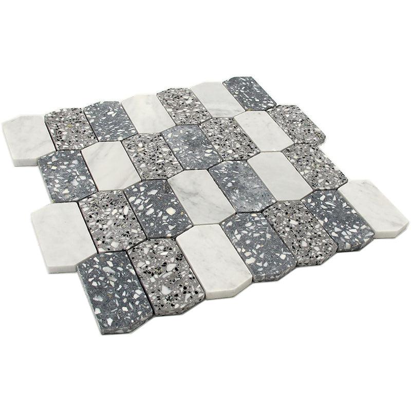 Gray and White Terrazzo Picket Mosaic Tile