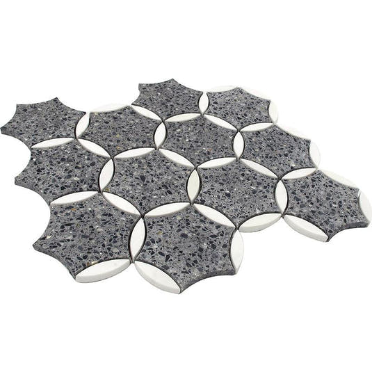 Black and Gray Terrazzo Fleur Mosaic Tile | Tile Club