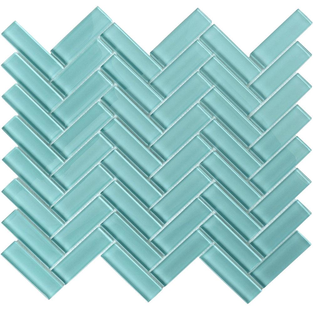 Turquoise Herringbone Glass Tile