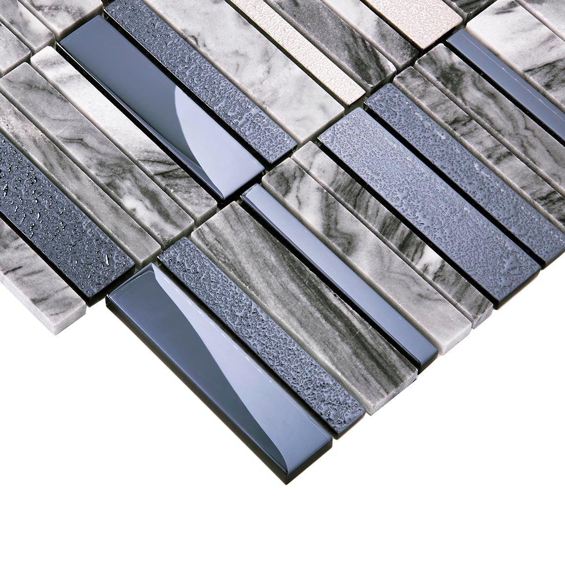Villa Rapids Blue Glass & Marble Mosaic Tile | Tile Club