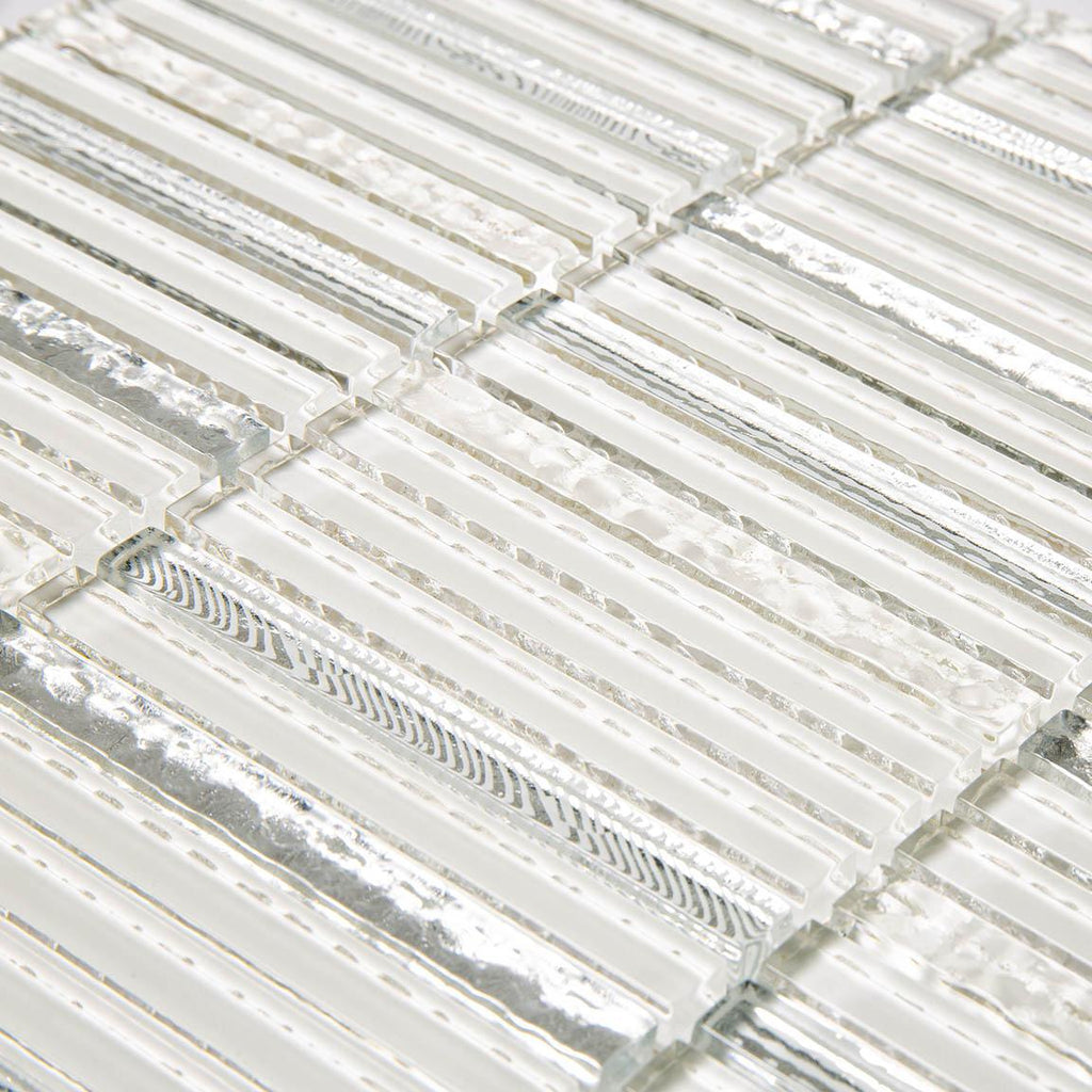 Waterfall Platinum White Glass Mosaic Tile | Tile Club