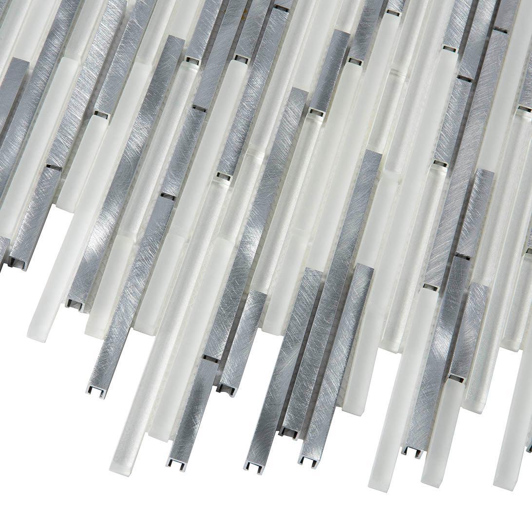Waterfall Silver White Linear Glass & Metal Mosaic Tile | Tile Club