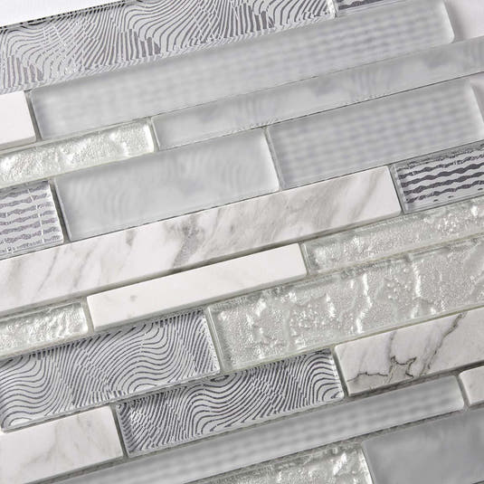 Waterfall Waves White Linear Glass Mosaic Tile | Tile Club
