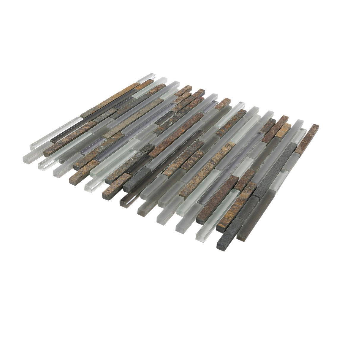 Waterfall White Slate Linear Glass And Slate Mosaic Tile | Tile Club