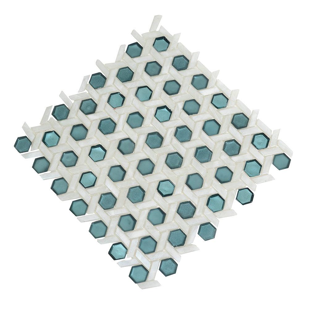 White Emerald Weaved Hexagon Glass Mosaic Tile