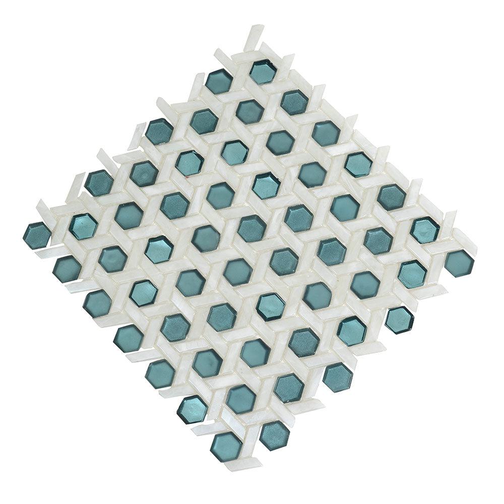 White Emerald Weaved Hexagon Glass Mosaic Tile | Tile Club