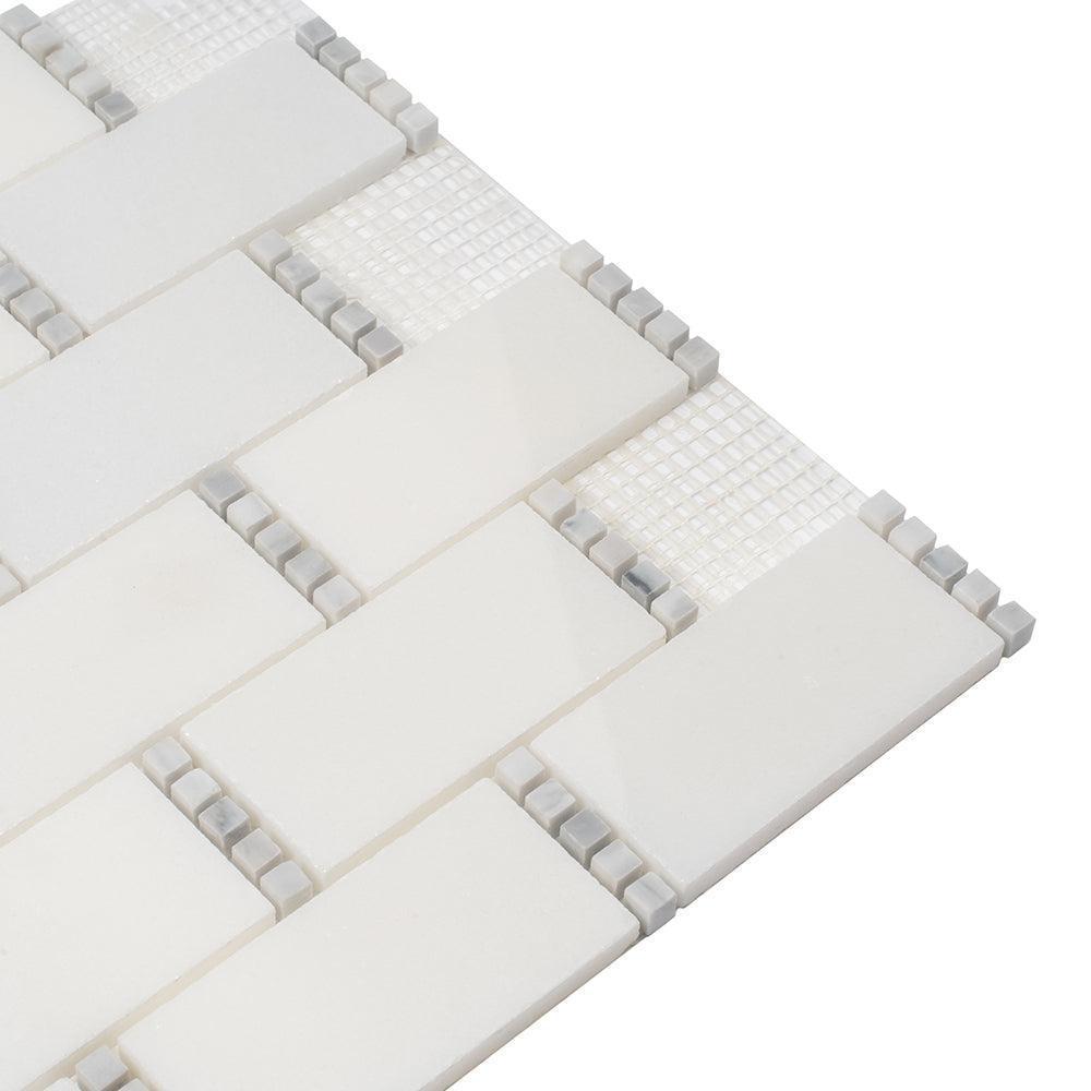 White Marble Subway Mosaic Tile With Carrara Dots | Tile Club