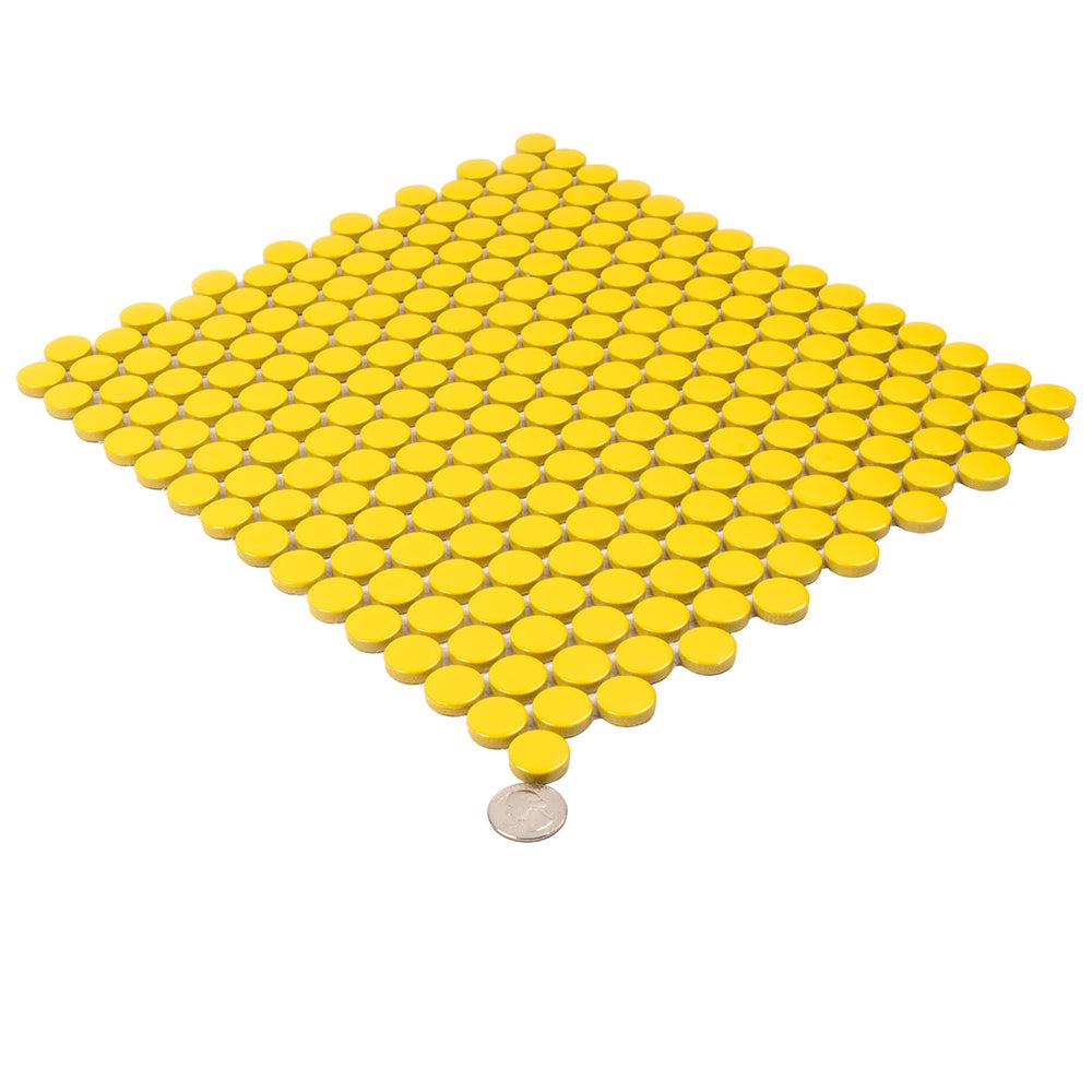 Yellow Buttons Porcelain Penny Round Tile | Tile Club