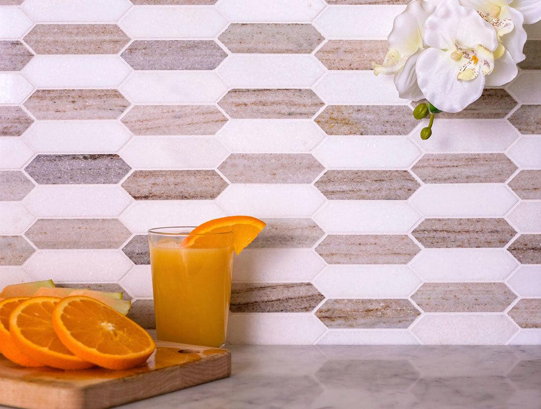 Sand Valley & Thassos Picket Mosaic Tile | Neutral Stone – Tile Club