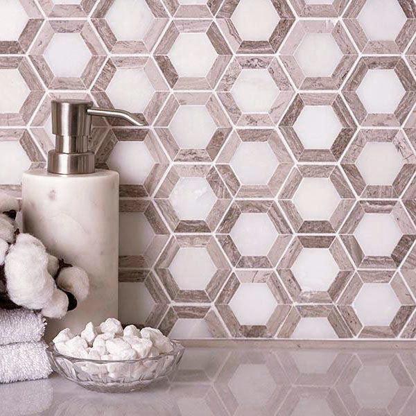 Wood look marble hexagon wall tile for bathrooms and kitchens