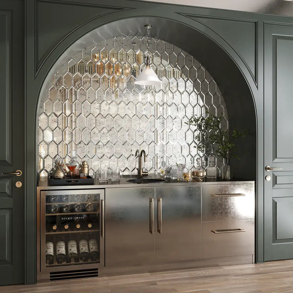 4x8 Beveled Antique Mirror Glass Hexagon Tile Sample | Tile Club