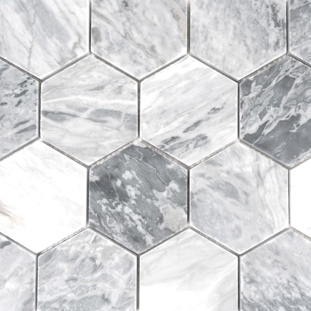 3" Calacatta Bluette Hexagon Honed Marble Mosaic Tile | Tile Club
