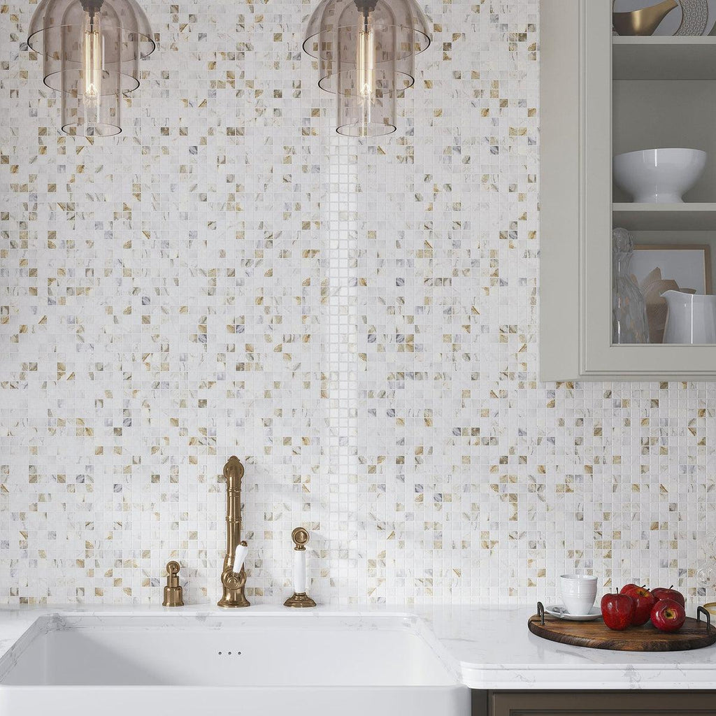 5/8 x 5/8 Calacatta Tumbled Square Marble Tile