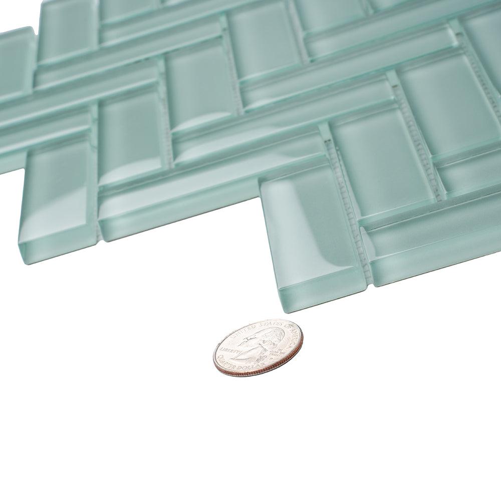 Pale Aqua Herringbone Glass Tile | Tile Club